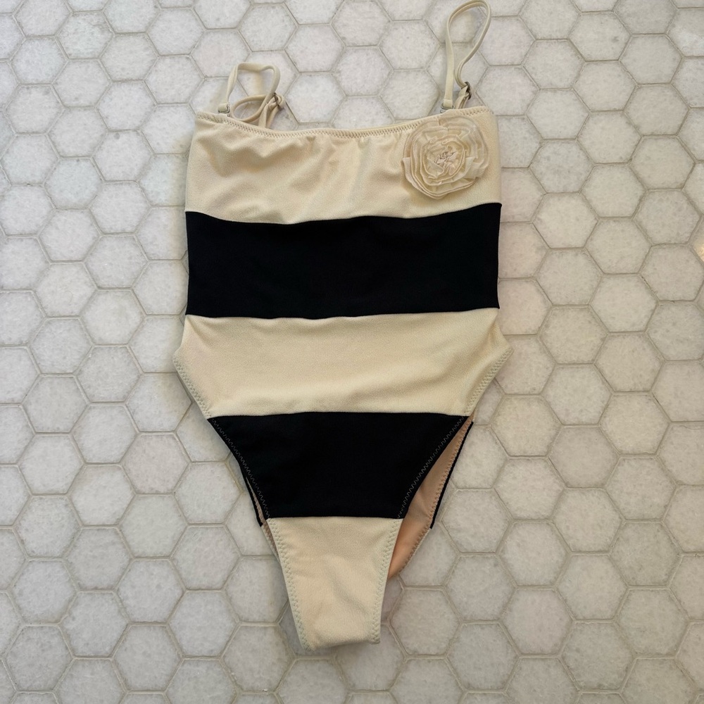 Same Swim Striped Tan and Black Women Swim One Piece